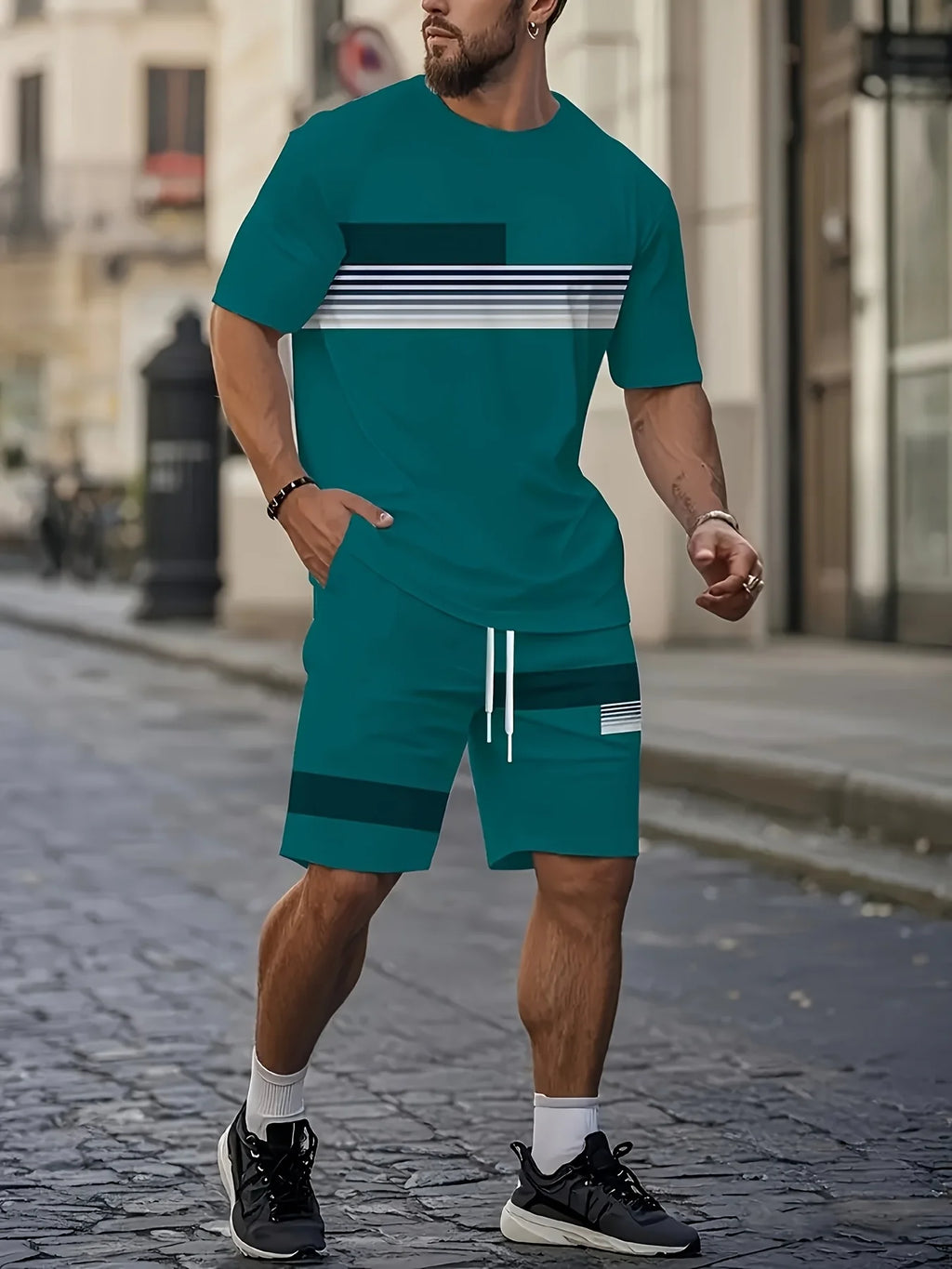 Men's Casual 3D Print T-Shirt and Shorts Suit Set