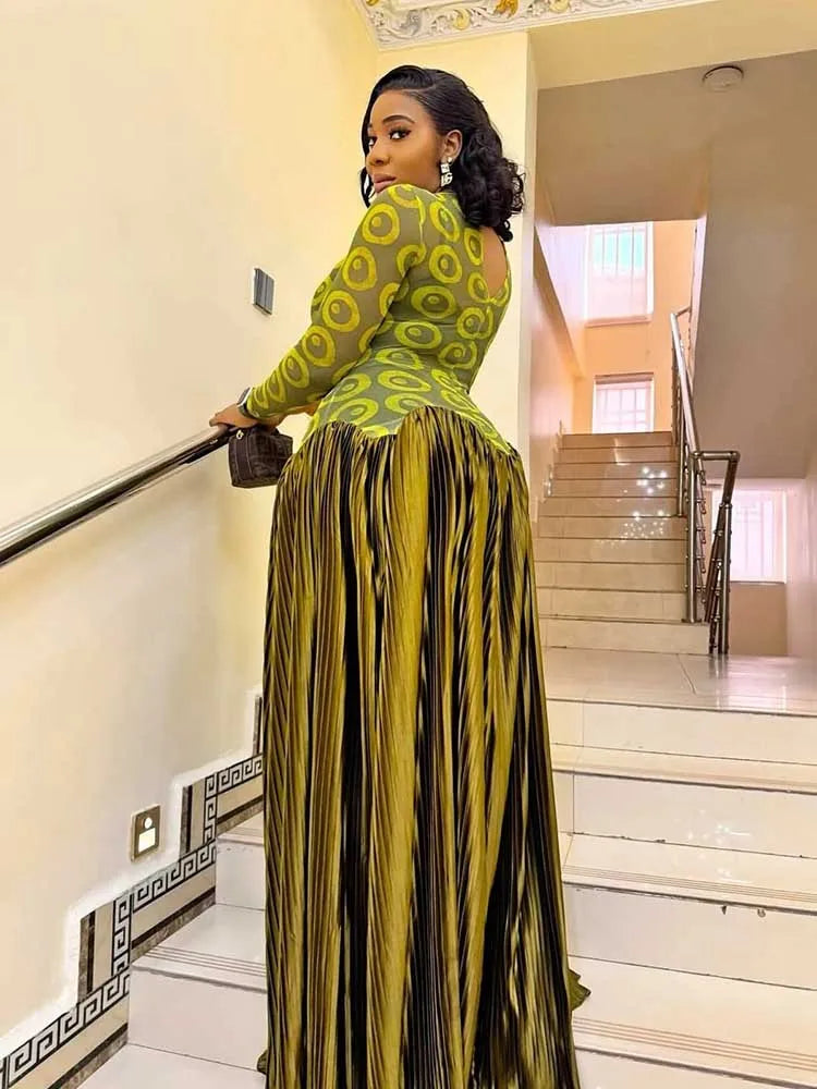 Women's Elegant High Waist Pleated Maxi Dress