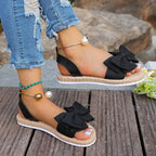 Women's Pearl Bow Flat Sandals Casual Summer Slip-On