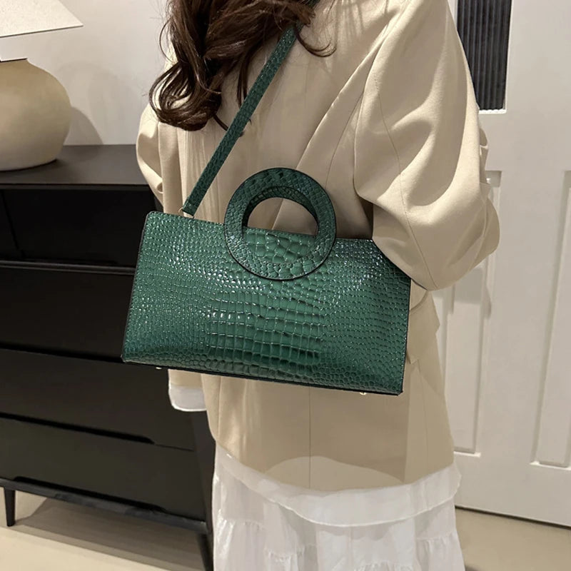 Women's Crocodile Pattern PU Leather Shoulder Bag