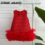 Girls' Sequined Mesh Tutu Dress Knit Sweater Two Piece Set H2327
