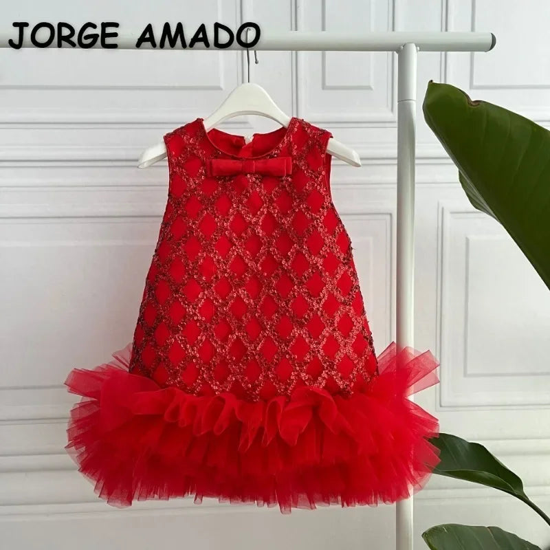 Girls' Sequined Mesh Tutu Dress Knit Sweater Two Piece Set H2327