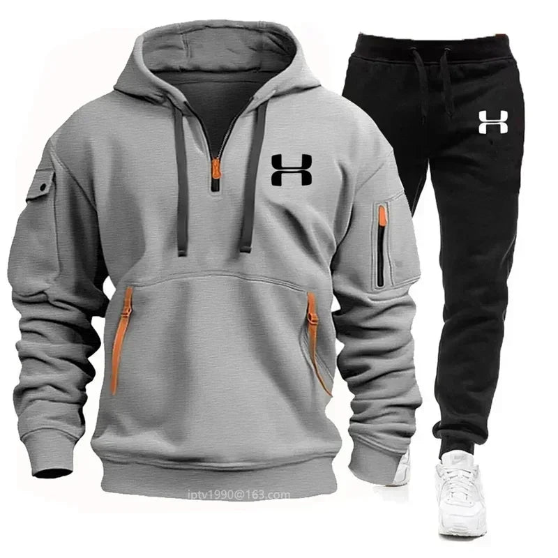 Men's Casual Zipper Hoodie and Jogger Pants Two Piece Tracksuit Set