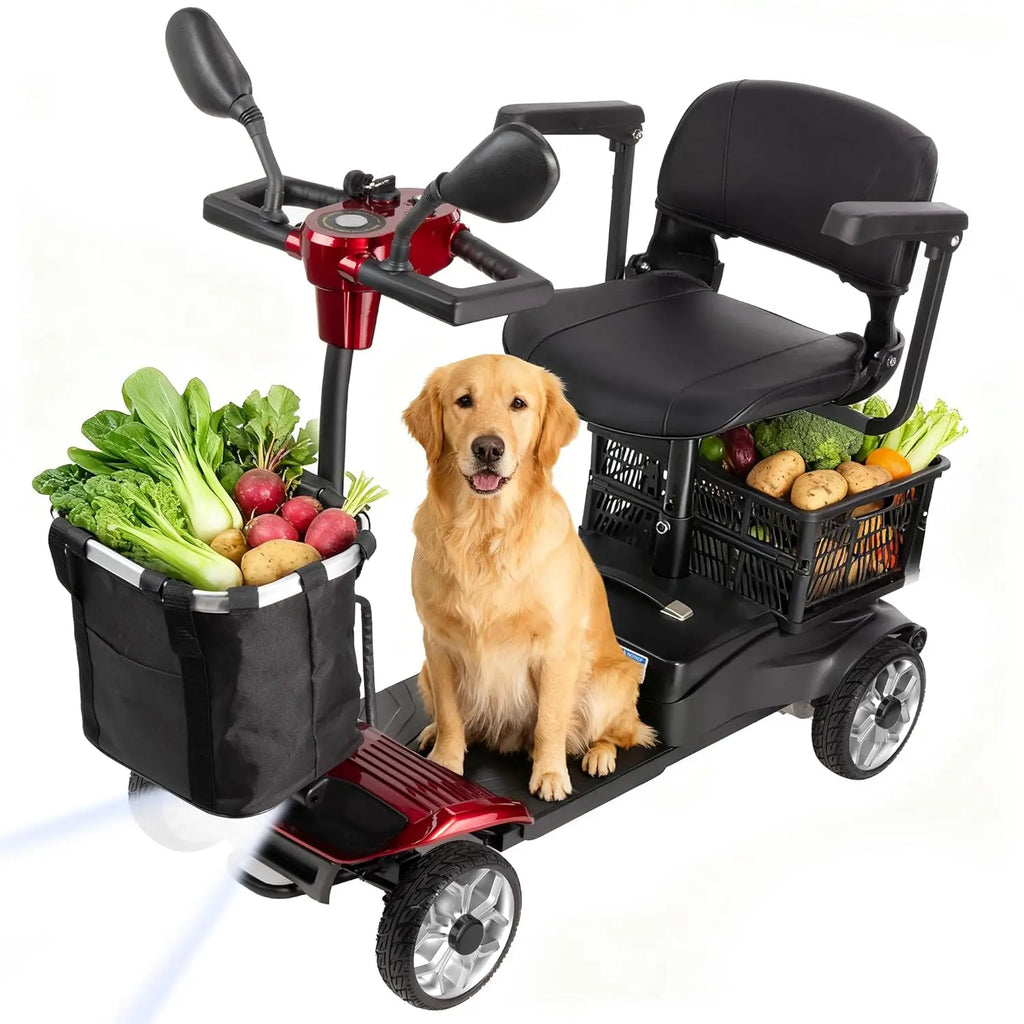 4 Wheel Folding Electric Mobility Scooter with Dual Baskets