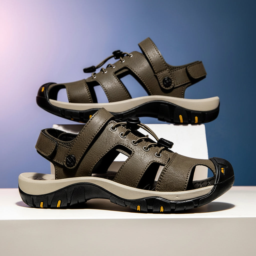 Men's Outdoor Leather Toe-Protection Sandals Quick-Drying Beach Shoes