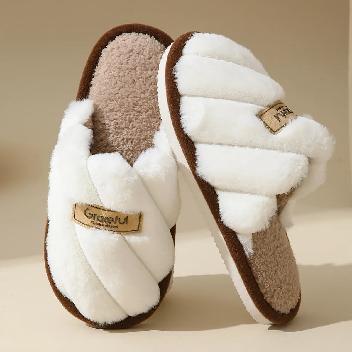 Winter Warm Plush Women's Slippers Soft Flat Indoor Bedroom Shoes