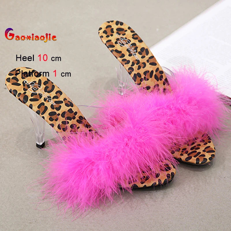 Women's Faux Fur Peep Toe Fine High Heel Sandals