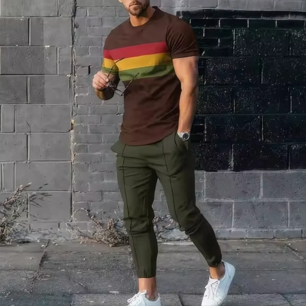 Men's 3D Print Round Neck T-Shirt and Shorts Set