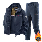 Men's Casual Retro Fleece Jacket and Pants Two Piece Tracksuit Set