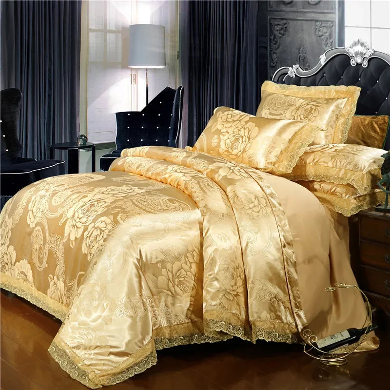 Satin Jacquard Bedding Set and Luxury Flower Duvet Cover Set