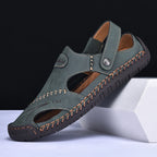 Abfuber Men's Casual Leather Sandals Breathable Hollow Out Shoes