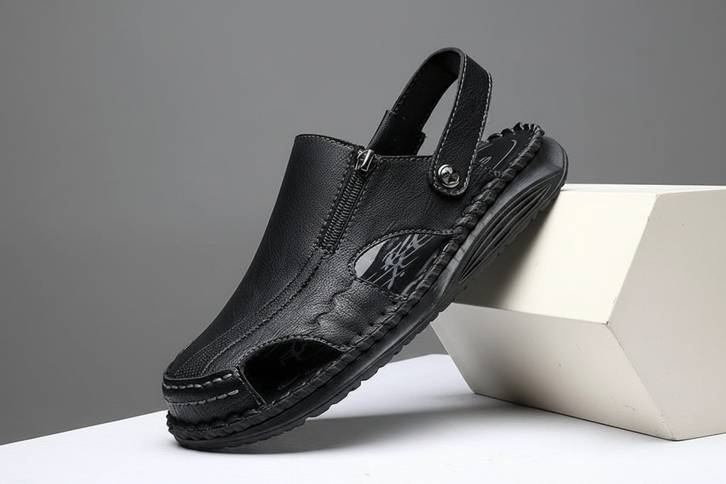Men's Leather Closed-Toe Sandals Comfortable Summer Outdoor Casual Shoes