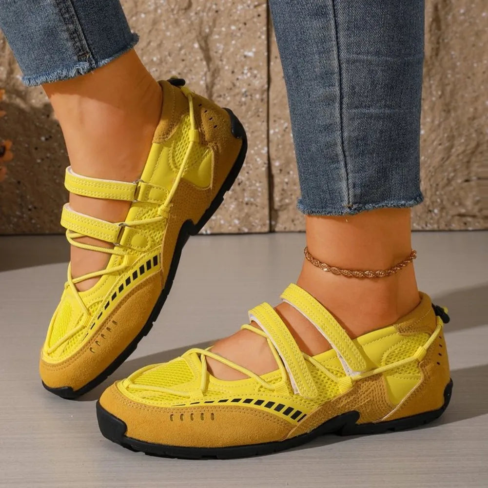 Women's Round Toe Mesh Mary Jane Flat Shoes