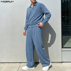Men's Lapel Long Sleeve Sweatshirt Pants Two-Piece Set