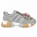 Women's Rhinestone Platform Sneakers Diamond Lace-Up Casual Skateboard Shoes
