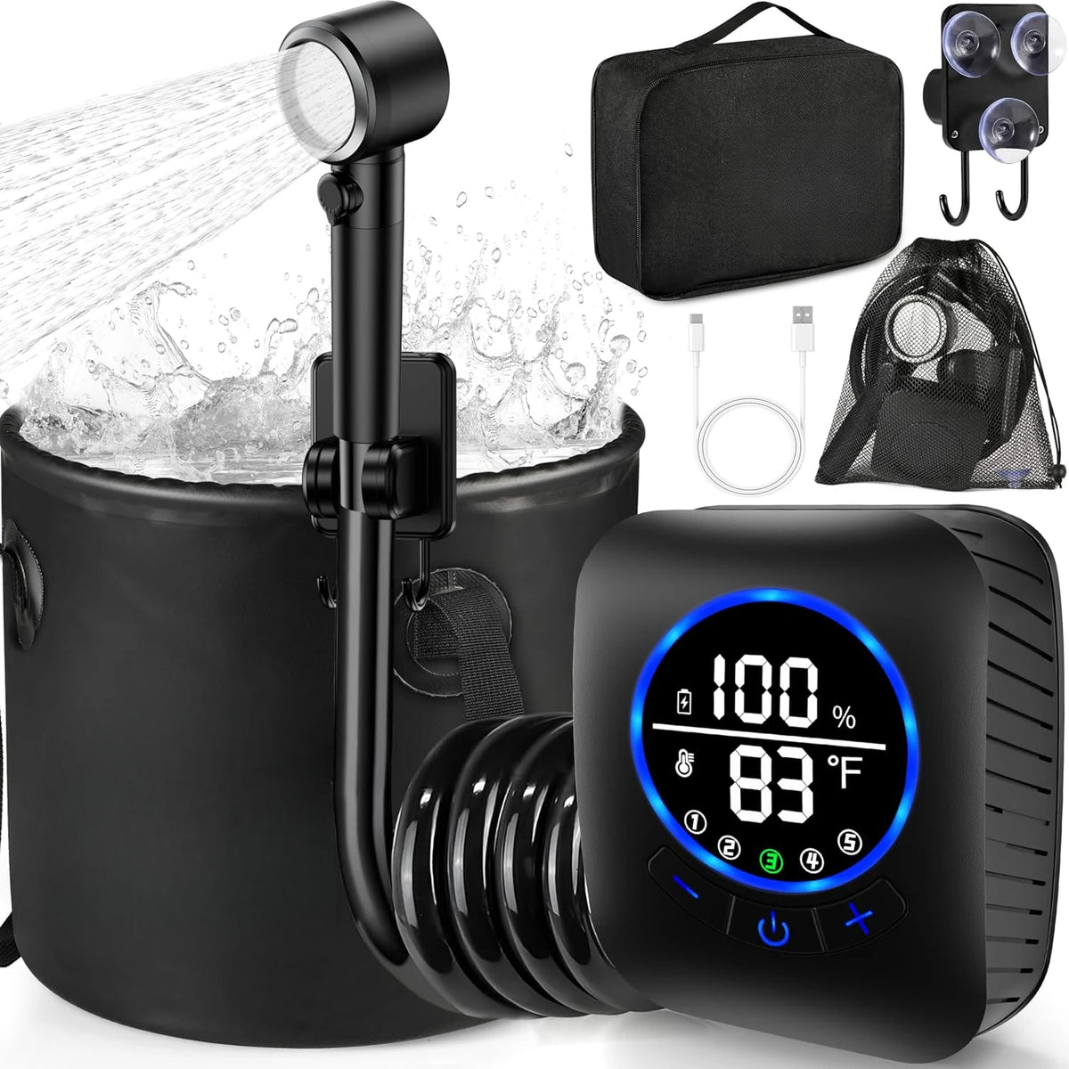 Portable Camping Shower with Rechargeable 8000mAh Pump