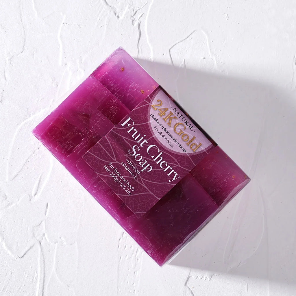 Unisex 24K Gold Cherry Essential Oil Cleansing Soap Bar 5.3 oz