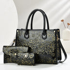 Women's Embossed Shoulder Bag and Crossbody Purse 3-Piece Set