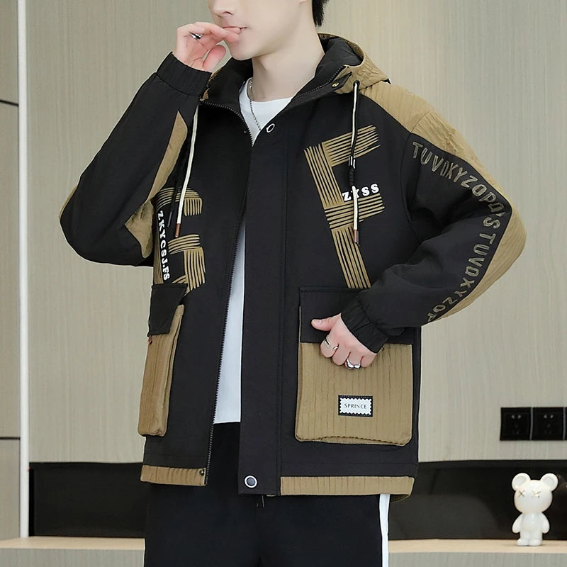 Men's Casual Hooded Windbreaker Cargo Jacket