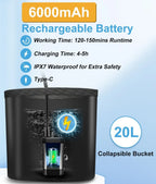 Portable Camping Shower with Rechargeable 6000mAh Pump and 5.3 Gallon Bag