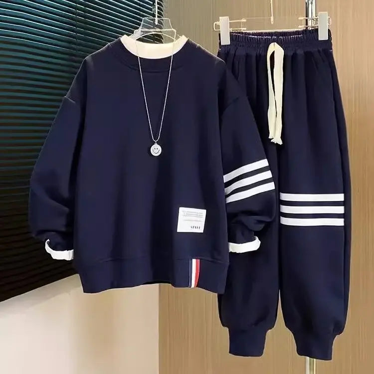 Kids' Pullover Sweatshirt Cotton Sports Pants Set