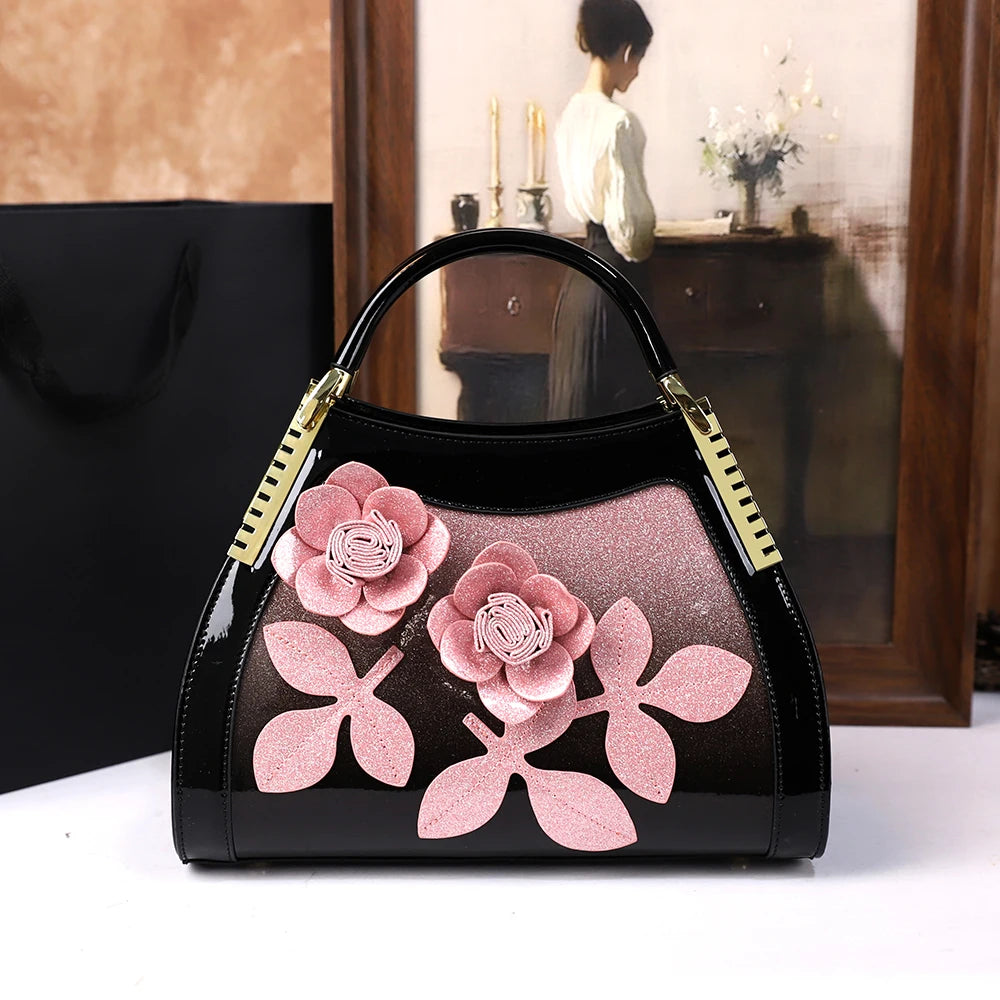 Women's Rhinestone Floral Dumpling Tote Bag