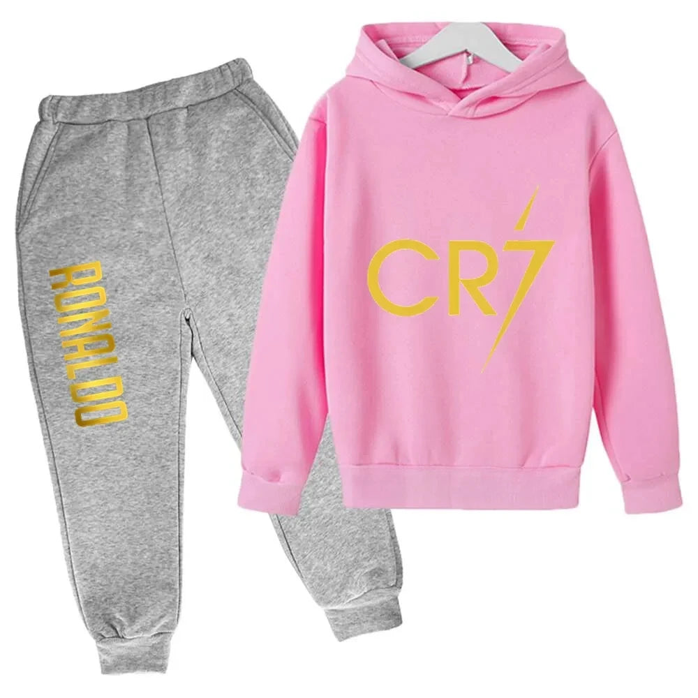 Kids' Ronaldo CR7 Print Hoodie Sweatshirt Pants Two-Piece Set