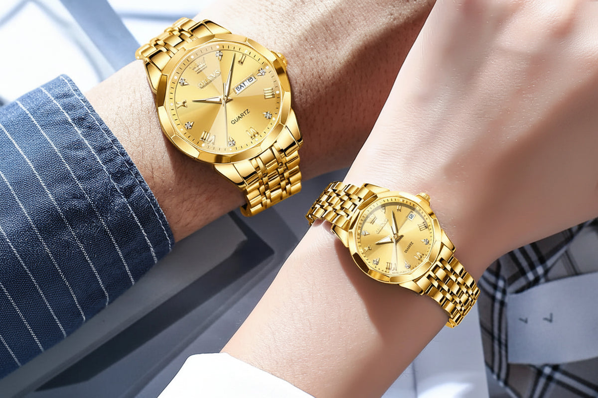 OLEVS 9931 Quartz Couple Watch Roman Numeral Stainless Steel 27mm