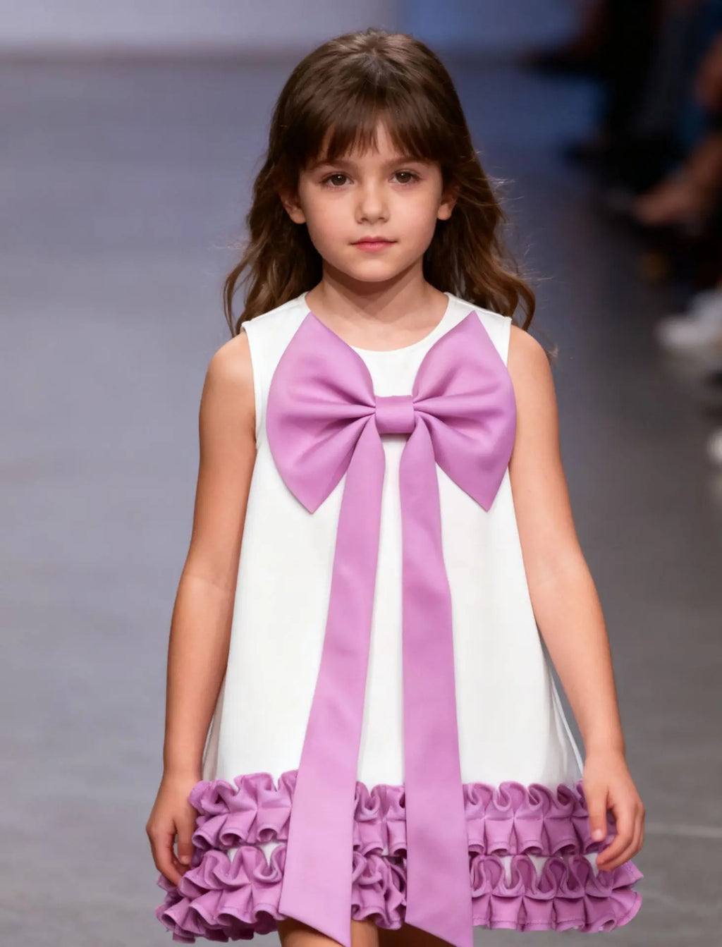 Girls' Bowknot Ruffled Hem Sleeveless Princess Dress A4028-3