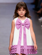 Girls' Bowknot Ruffled Hem Sleeveless Princess Dress A4028-3