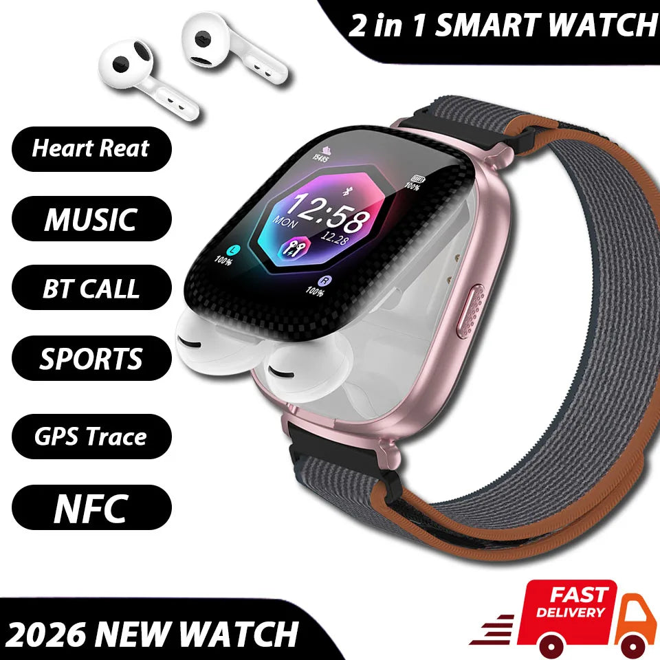 Two-in-One Smartwatch with Built-In Wireless TWS Earbuds D22