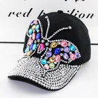 Women's Rhinestone Butterfly Denim Baseball Cap Adjustable Snapback