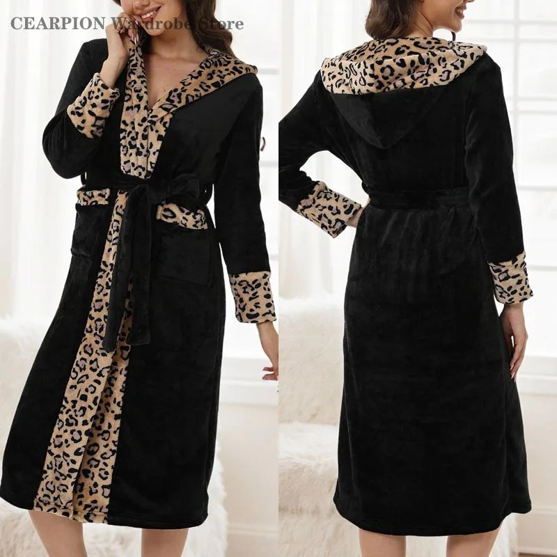 Women's Hooded Flannel Robe with Belt
