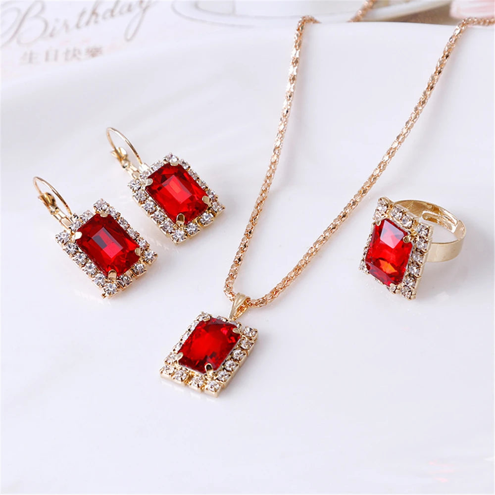 Women's Fashion Elegant Double Heart Necklace Earrings Bracelet Jewelry Set