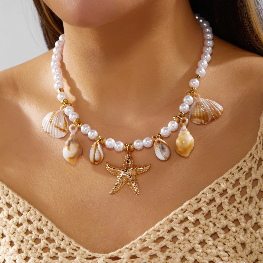 Women's Fashion Bohemian Shell Starfish Imitation Pearl Choker Necklace