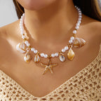 Women's Fashion Bohemian Shell Starfish Imitation Pearl Choker Necklace