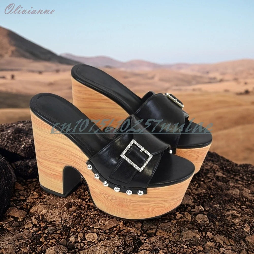 Chunky High Heel Platform Sandals with Front Buckle Strap