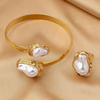 Women's Fashion Elegant Imitation Pearl Adjustable Bracelet Ring Jewelry Set
