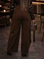 American Retro High Waist Wide Leg Trousers with Metal Buckle