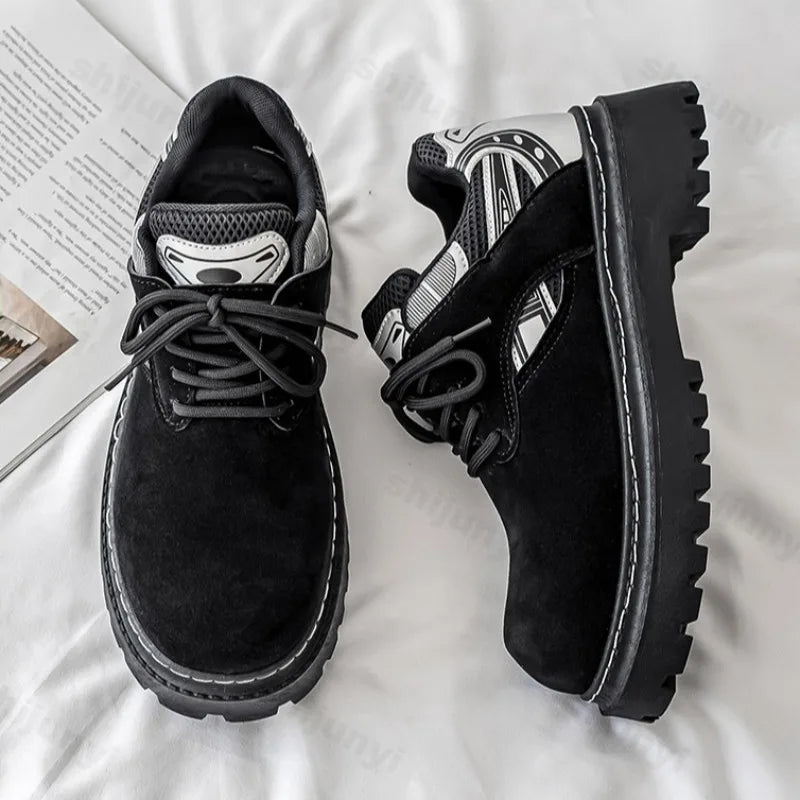 Men's Retro Lace Up Chunky Casual Short Boots