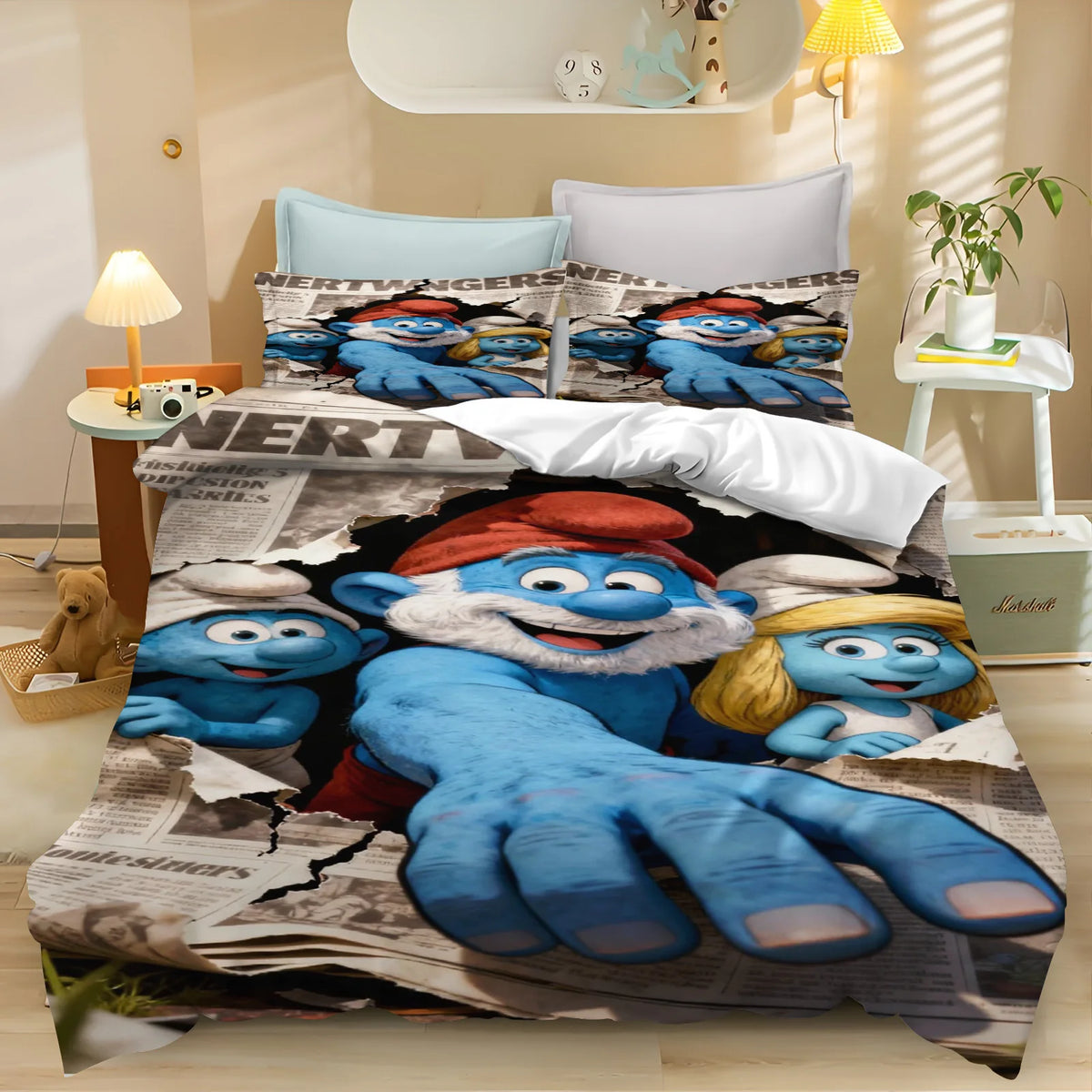 Smurfs Cartoon Duvet Cover and Polyester Bedding Set