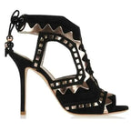 Women's Triangle Patchwork Beaded Lace-Up Sandal Boots