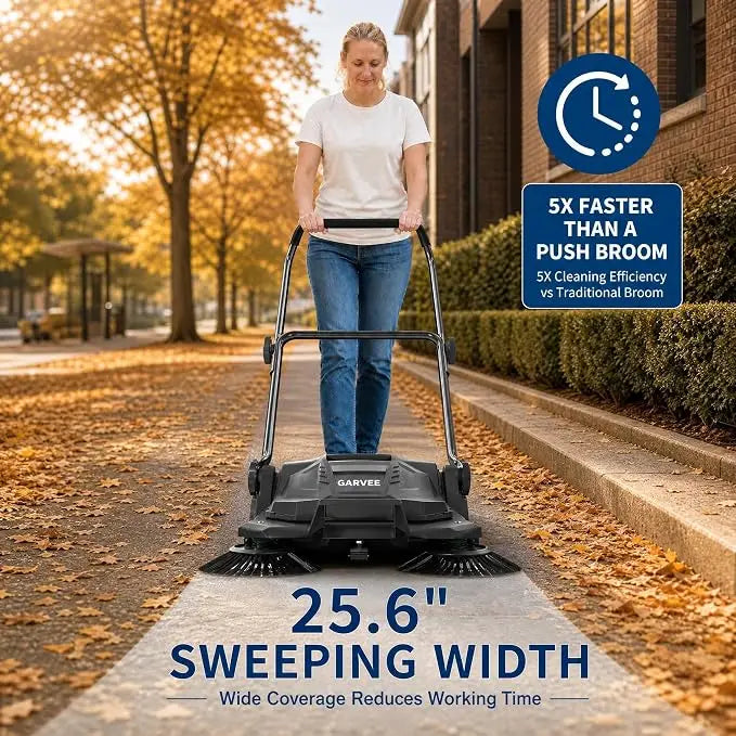 Walk-Behind Hand Push Floor Sweeper and Manual Yard Cleaner