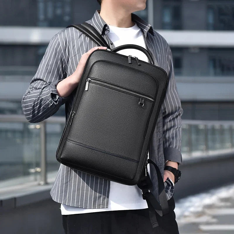Men's Fashion PU Leather Business Laptop Travel Backpack 602