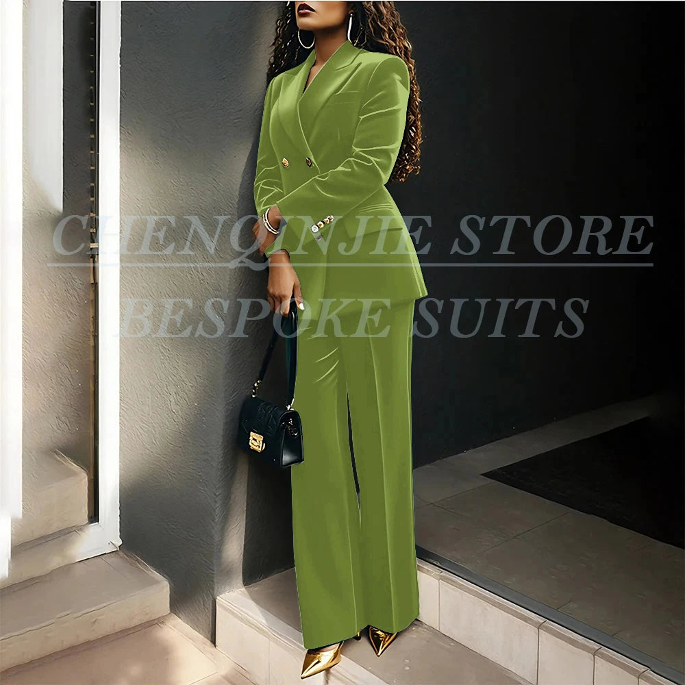 Women's Double Breasted Velvet Blazer Pants Suit