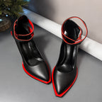Women's Pointed Toe Chunky Heel Ankle Strap Pumps