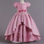 Girls' Floral Embroidery Satin Princess Ball Gown Dress