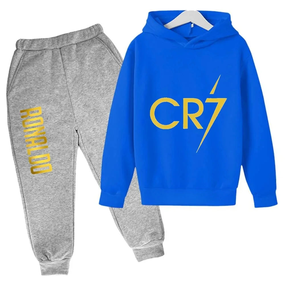 Kids' Ronaldo CR7 Print Hoodie Sweatshirt Pants Two-Piece Set