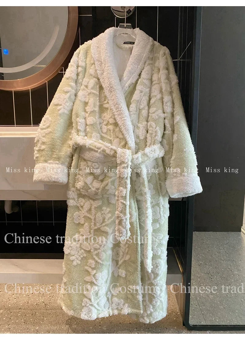 Warm Flannel Long Kimono Robe and Winter Loungewear