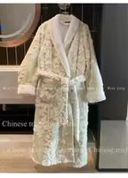 Warm Flannel Long Kimono Robe and Winter Loungewear